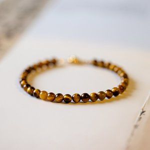 Tiger's Eye 4mm Bead Healing Protection Minimalist Dainty Women Bracelet Gifts